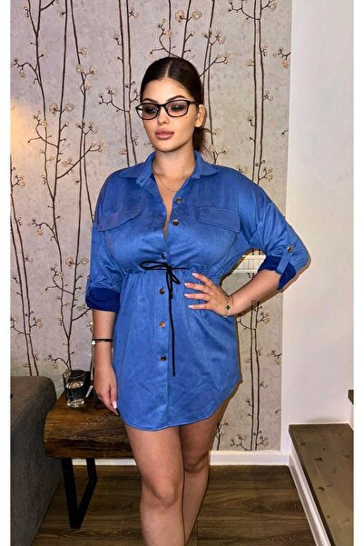 Intisimo Φόρεμα-πουκάμισο, σουέτ, μπλε