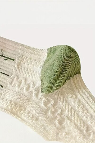 Hitit Socks Γυναικείες κάλτσες 5 ζευγαριών υψηλής ποιότητας με πράσινο λουλουδάτο σχέδιο