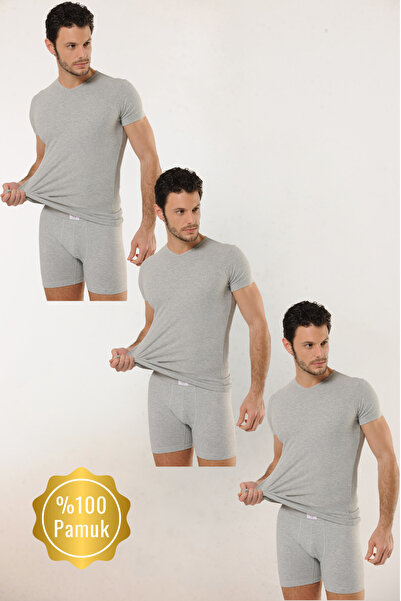 MODA 100% Cotton 3-Piece Soft Textured Rib V-Neck Men's Undershirt