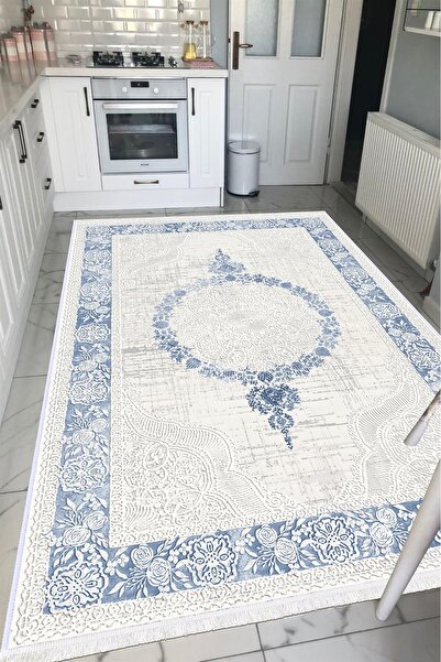 VOPTEKS Lacivert Halı Salon Halısı Makinede Yıkanabilir Halı Kaymaz Taban Halı