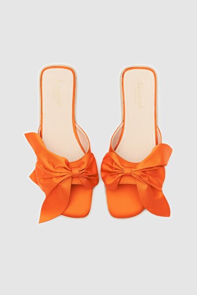 Seniorah Littore Orange Satin Women's Slippers - Bow Detailed
