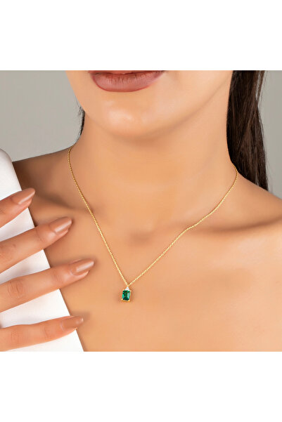 SİLVERCİTYBYEVA 925 Ayar Oktagon Zümrüt Kolye, 14 Ayar Altın ve Rose Altın Kaplama, Kadınlara Günlük Hediye