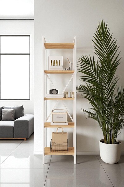 Mobitopya Nilamu Çam 45 Cm Kitaplık, Metal Aksamlı, Organizer, Ofis, 45*170*34 Cm