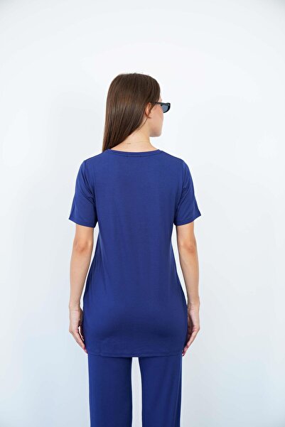 penyebizden Soft Viscose Long Tunic-Navy Blue