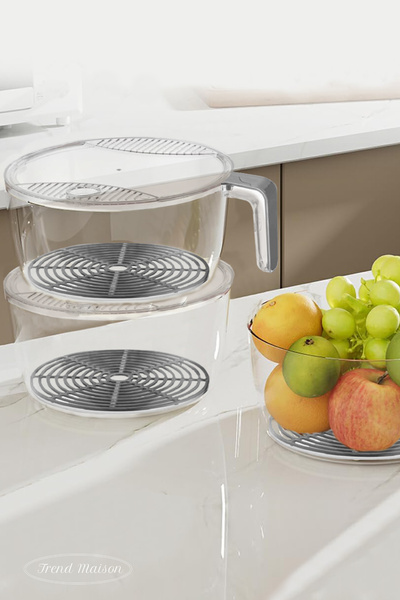 Trend Maison Polycarbonate Unbreakable Vegetable Fruit Rice Strainer with Transparent Lid - Gray
