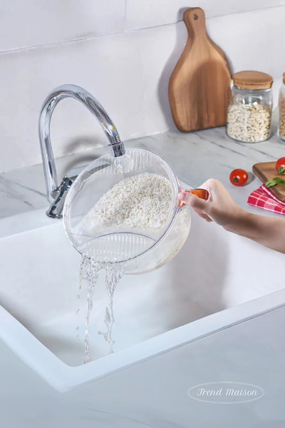 Trend Maison Polycarbonate Unbreakable Vegetable Fruit Rice Strainer with Transparent Lid Orange