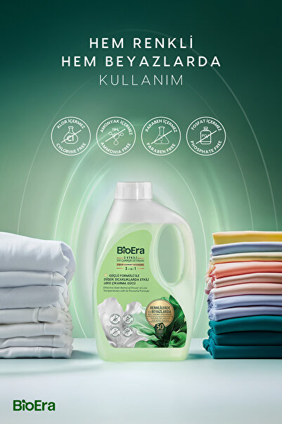 BioEra 3 Etkili, Leke Çıkarıcı, Renkli & Beyaz, Kalıcı Kokulu Sıvı Çamaşır Deterjanı 1500ml, 50 Yıkama