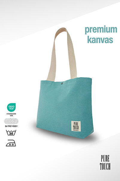 Pure Touch |   Canvas Bag, Turquoise Blue, Washable, Lined, Magnetic, Inner P...