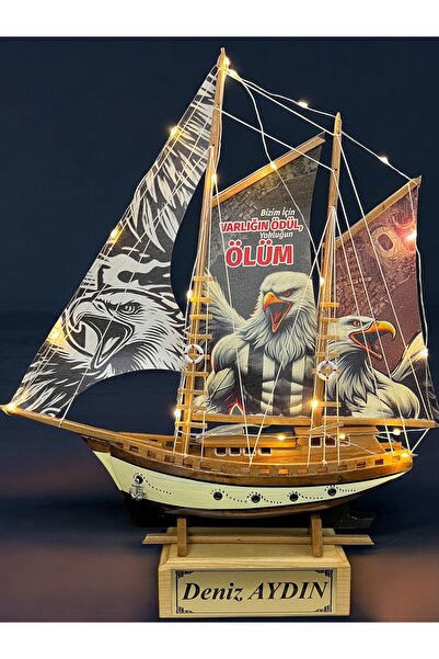 Genel Markalar Size Özel Led Işıklı Tasarım SİYAH BEYAZ İsimli Ahşap Gemi Mak...