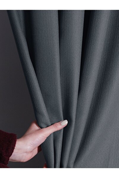 FAVOLLİ ستارة خلفية من الكتان ذات ثنيات باللون الرمادي الداكن