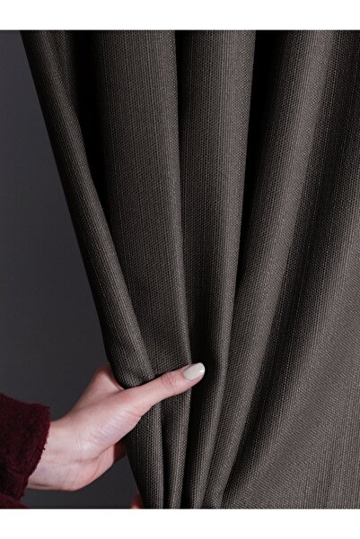 FAVOLLİ ستارة خلفية من الكتان المطوي بلون أنثراسايت