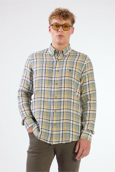 Dufy Yeşil Erkek Slim Fit Çiçek Desenli Klasik Yaka Uzun Kol Gömlek