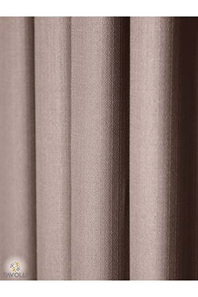 FAVOLLİ Bej Renk Pileli Keten Dokulu Fon Perde