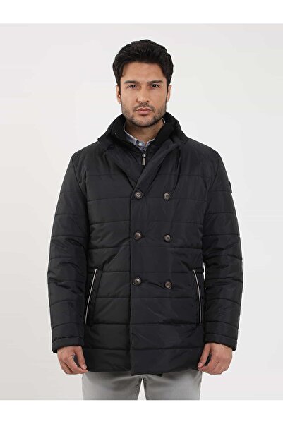 Dufy Siyah Erkek Regular Fit Düz Kapüşonlu Şişme Mont