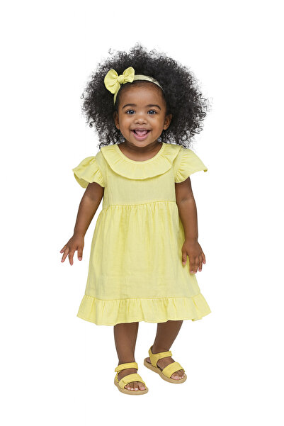 luay 100% Linen Green Baby Frock, with Frills,Cute and Trendy Summer Dress for Babies 0-3 M