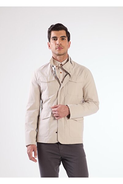 Dufy Bej Erkek Regular Fit Düz Renk Hakim Yaka Safari Mont