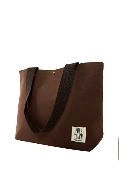 Pure Touch |   Canvas Bag, Chocolate Brown, Washable, Lined, Magnetic, Inner Pocket