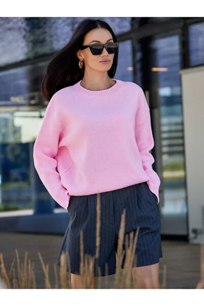 COMBİNE MİCHAİL Pink Crew Neck Oversize Knitwear Sweater