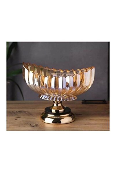 ALBETTO بيضاوي 4474 ذهبي - مزهرية زجاجية كريستالية وشوكولاتة مفصلة