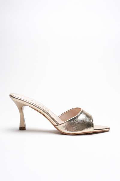 Lizzu Women's Pointed Toe Open Heeled Slippers Leni Gold Sultan