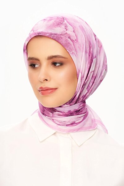 MOISCARF Eșarfă cu model de flori pătrate Fleur d’Ombre roz