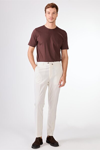 Dufy Bej Erkek Slim Fit Çizgili Pantolon