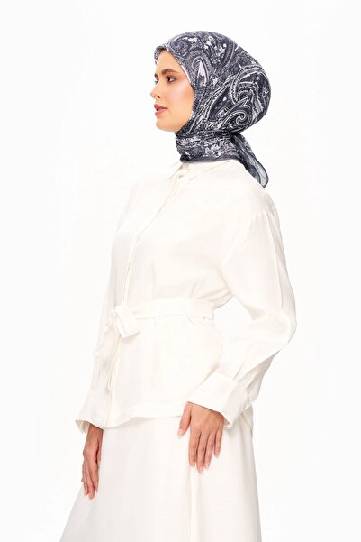 MOISCARF Κασκόλ Elegance Celeste Superior Soft Square με έθνικ σχέδιο, σκούρο καπνιστό