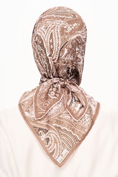 MOISCARF Κασκόλ Elegance Celeste Superior Soft Square με έθνικ σχέδιο καφέ