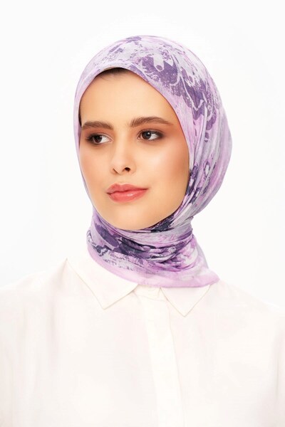 MOISCARF Eșarfă pătrată cu model din voile de lin mov