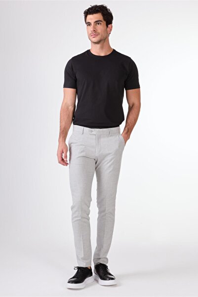 Dufy Gri Erkek Ekstra Slim Fit Melanj Desenli Klasik Pantolon