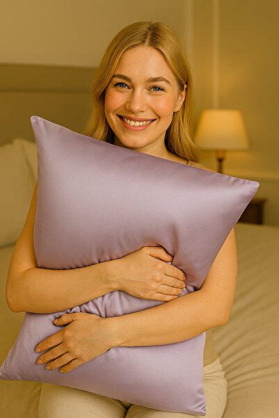 İpekshop Lila %100 Saf Ipek Yastık Kılıfı - 22 Momme - 52x72 Cm - Fermuarlı -...