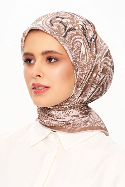 MOISCARF Κασκόλ Elegance Celeste Superior Soft Square με έθνικ σχέδιο καφέ