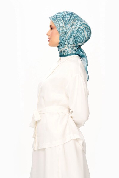 MOISCARF Elegance Celeste Superior Μαλακό Τετράγωνο Φουλάρι με έθνικ σχέδιο Μέντα