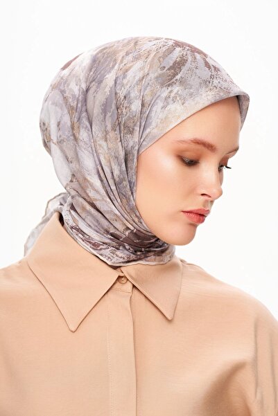 MOISCARF Voile de Lin Desenli Kare Eşarp Bej