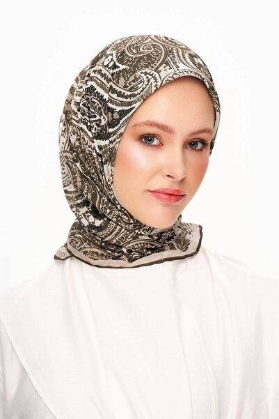 MOISCARF Κασκόλ Elegance Celeste Superior Soft Square με έθνικ σχέδιο χακί