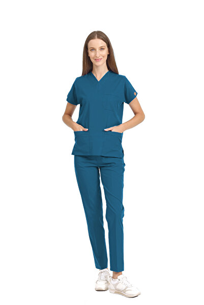 Brl Üniforma بدلة جراحية للجنسين من الليكرا باللون الأخضر البترولي للطبيب وال...