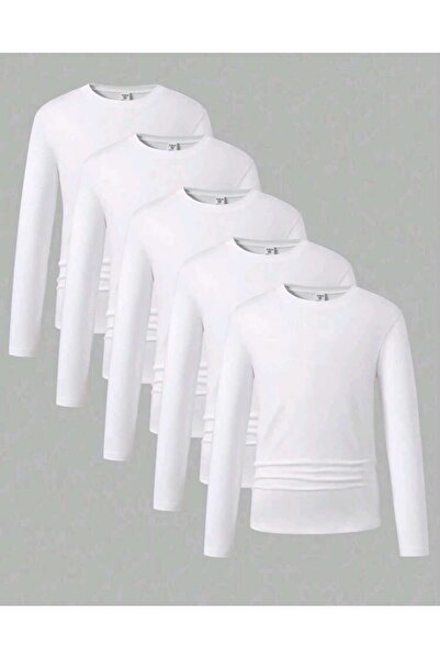 Entel Long Sleeve White 5-Piece Unisex School Children's Tshirt