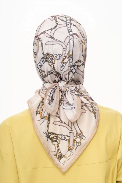 MOISCARF Chaine Eternelle Superior Soft Chain Μοτίβο Τετράγωνο Κασκόλ Εκρού