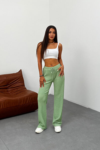 BİKELİFE Women's High Waist Wrinkled Detailed Seersucker Fabric Full Lycra/Flexible Trousers