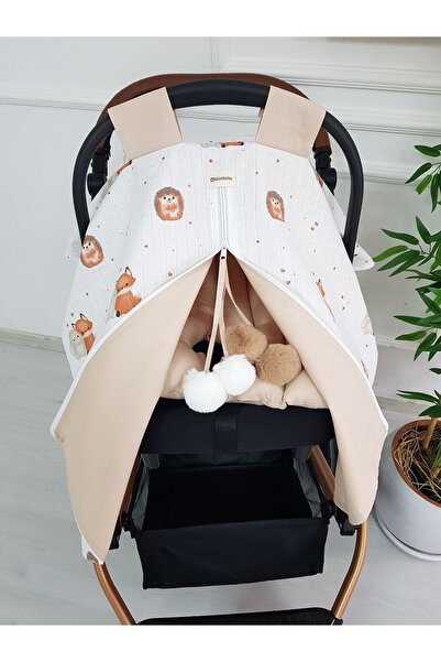 ilkimbebe Tilkili Büyük Ponponlu Çift Taraflı Fermuarlı Bebek Puset Örtüsü ve...
