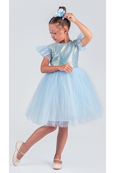 Mnk Baby&Kids Рокля с тюл за момичета MNK0526 СИНЬО