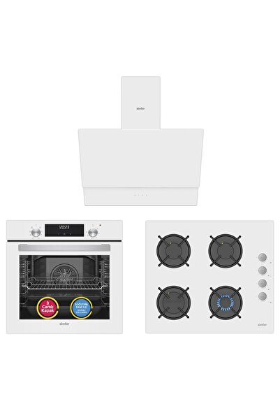 Simfer Turbo Beyaz Ankastre Set ( Fırın + Ocak + Davlumbaz)