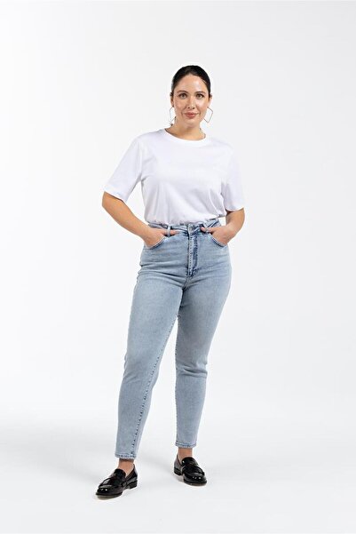LUOKK STARY Yüksek Bel Pamuklu Büyük Beden Skinny Jean Mavi