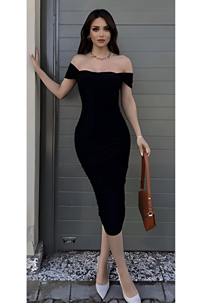 bysevensail Bss Women's Black Sleeves Gathered Draped Lined Midi Dress