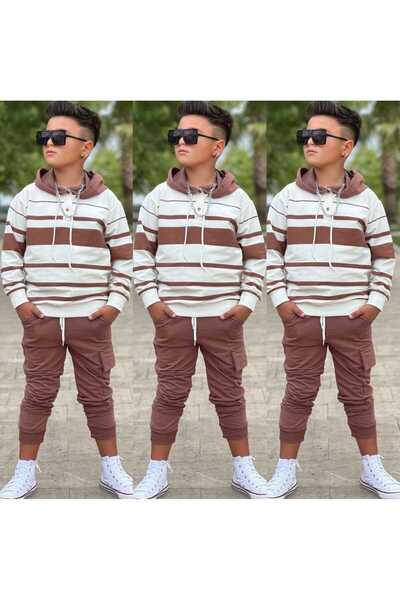 muzur kids Boy's Full Lycra Top Hoodie - Bottom Cargo Pocket Pants Holiday 2-Piece Set