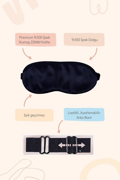 İpekshop Ipekshop Siyah Saf Ipek Uyku Göz Bandı Arka Lastiği Ayarlanabilir