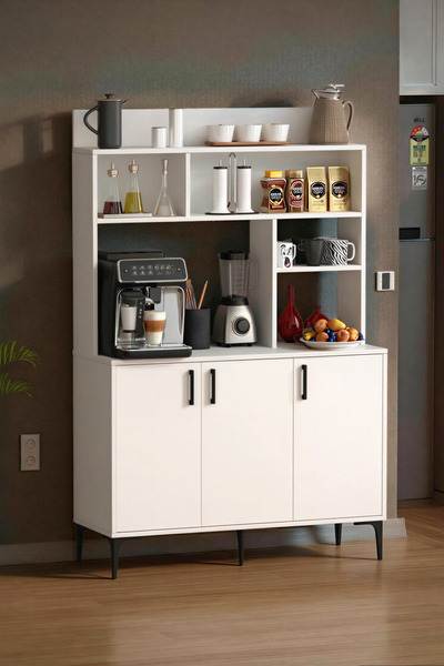 Moonlife Espresso 3 Kapaklı Raflı Kahve Köşesi Beyaz