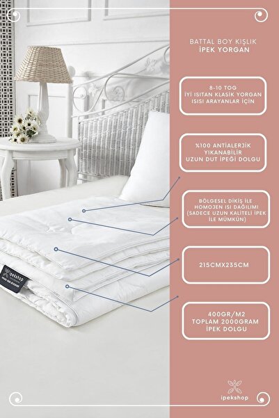 İpekshop Ipek Yorgan Battal Boy King Size Kışlık Antialerjik Ipek Dolgu