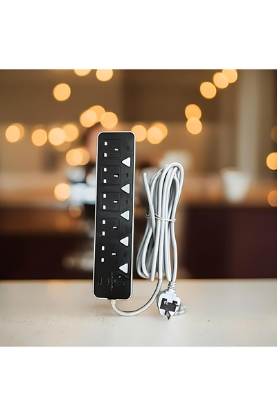 Geneic شريط طاقة بخمسة مقابس مع منفذي USB ومنفذ واحد من النوع C، سلك تمديد بطول 5 أمتار، بحد أقصى 2500 واط