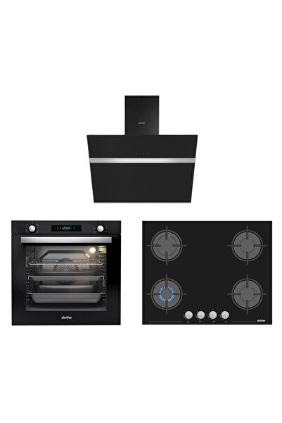 Simfer 8 Fonksiyon 80 Lt Xxl Siyah Multi Turbo Dijital Ankastre Set ( Fırın + Ocak + Davlumbaz)